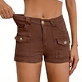 thumbnail image 2 of Qgtaibl Womens Cargo Denim Shorts High Waisted Button Casual Jean Shorts with Multi Pockets Summer Lightweight Straight Leg Mini Jorts Brown L, 2 of 8