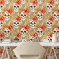 thumbnail image 2 of Ambesonne Skull Peel & Stick Wallpaper for Home, Head Bones with Exotic Flower, 13"x72", Burnt Orange Beige Tan, 2 of 5
