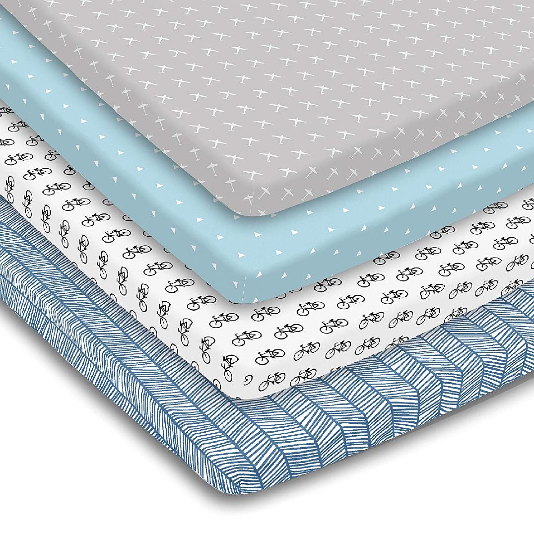 Pack and Play Sheets 4 Pack 100 Super Soft Jersey Knit Cotton