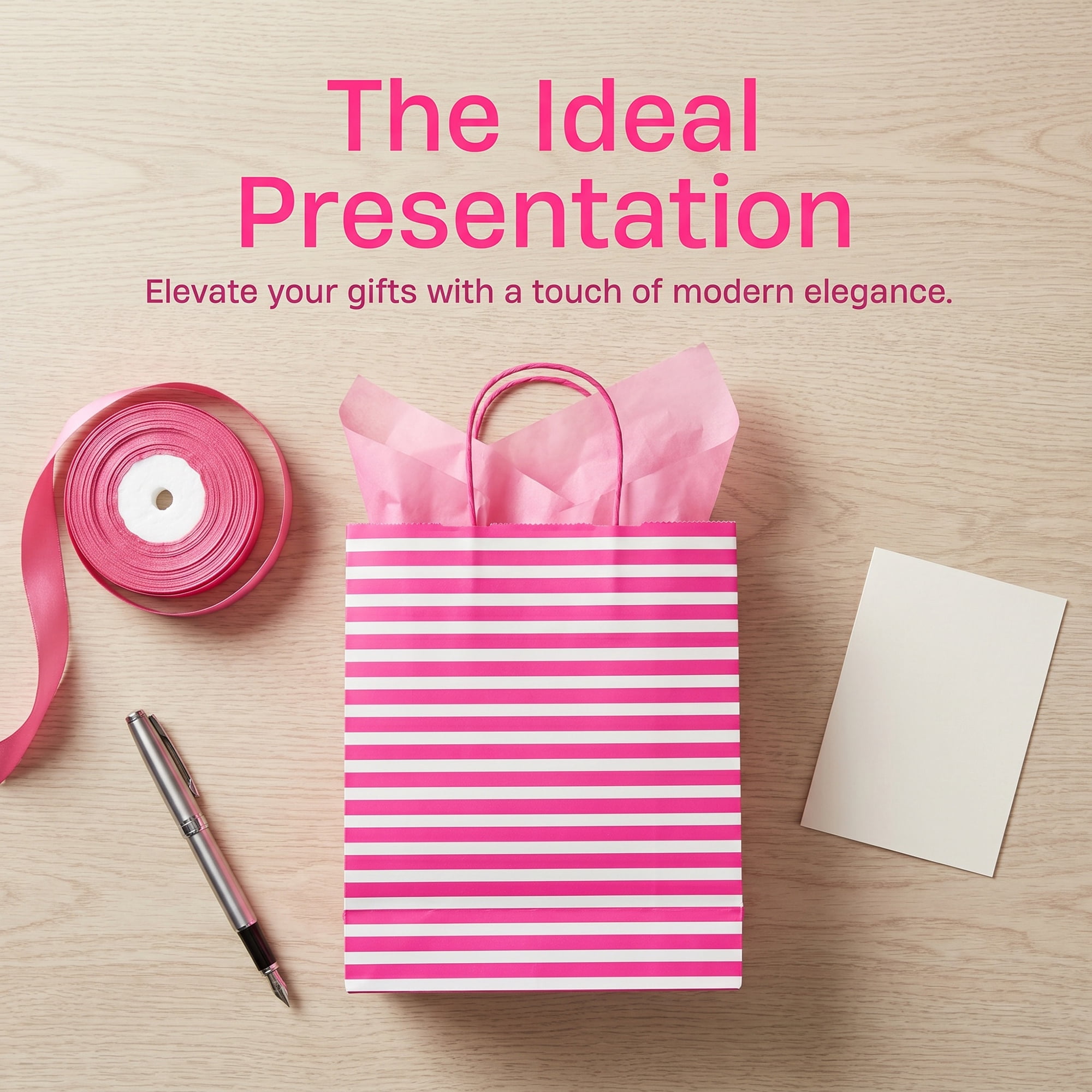 Unique Bargains Horizontal-stripe Gift Bag for All Occasions and Celebrations Rose Red 10.2" x 5" x 12.6"