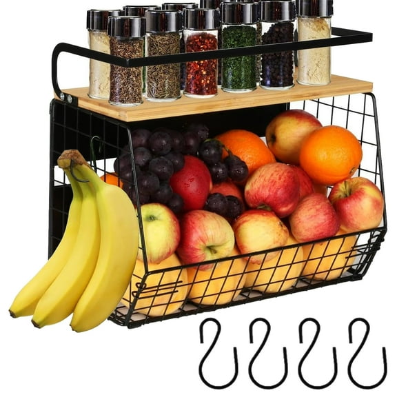 Auckpure Magnetic Shelf for Fridge with Wood Lid - 35 lbs Capacity, Large Storage Bins for Fruits, Vegetables, Spices | Rust-Proof Refrigerator Organizer, Space-Saving Kitchen & Pantry Storage