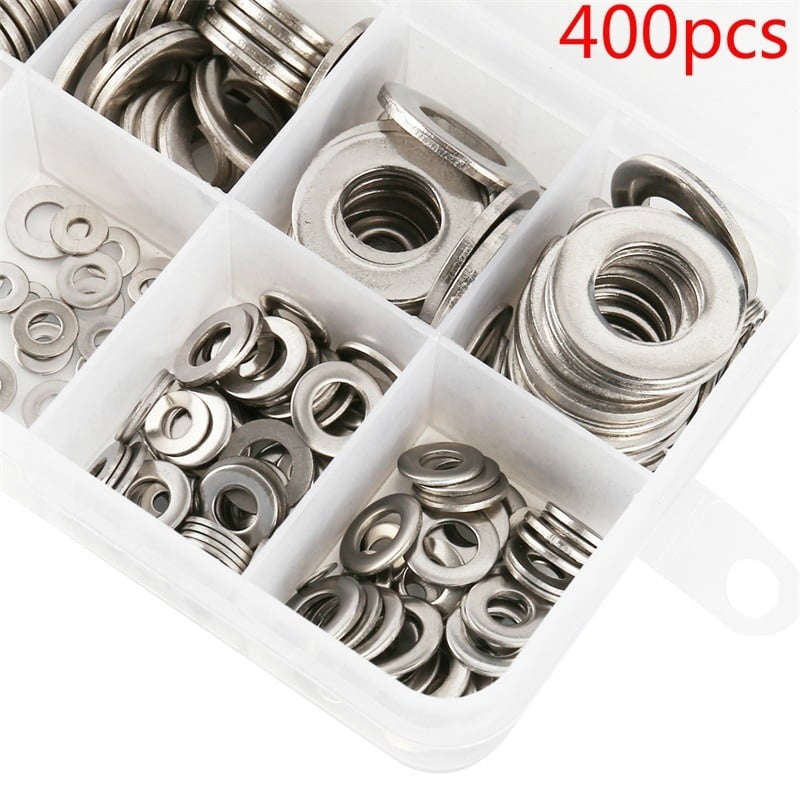 400 pcs Stainless Steel Washer Spring Metric Washer Assortment Set - M2 ...