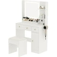 thumbnail image 2 of IDEALHOUSE Dressers 3 Drawer Vanity Desk with Mirror, Adjustable Light, Power and USB Ports, Hair Dryer Holder, Storage Shelves and Stool, White for Bedroom or Apartment, 2 of 8