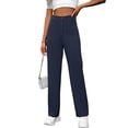 thumbnail image 2 of LYMAYTER Women Casual Trousers High Waisted Stretchy Button Business Work Casual Pants with Pockets S-2XL, 2 of 8