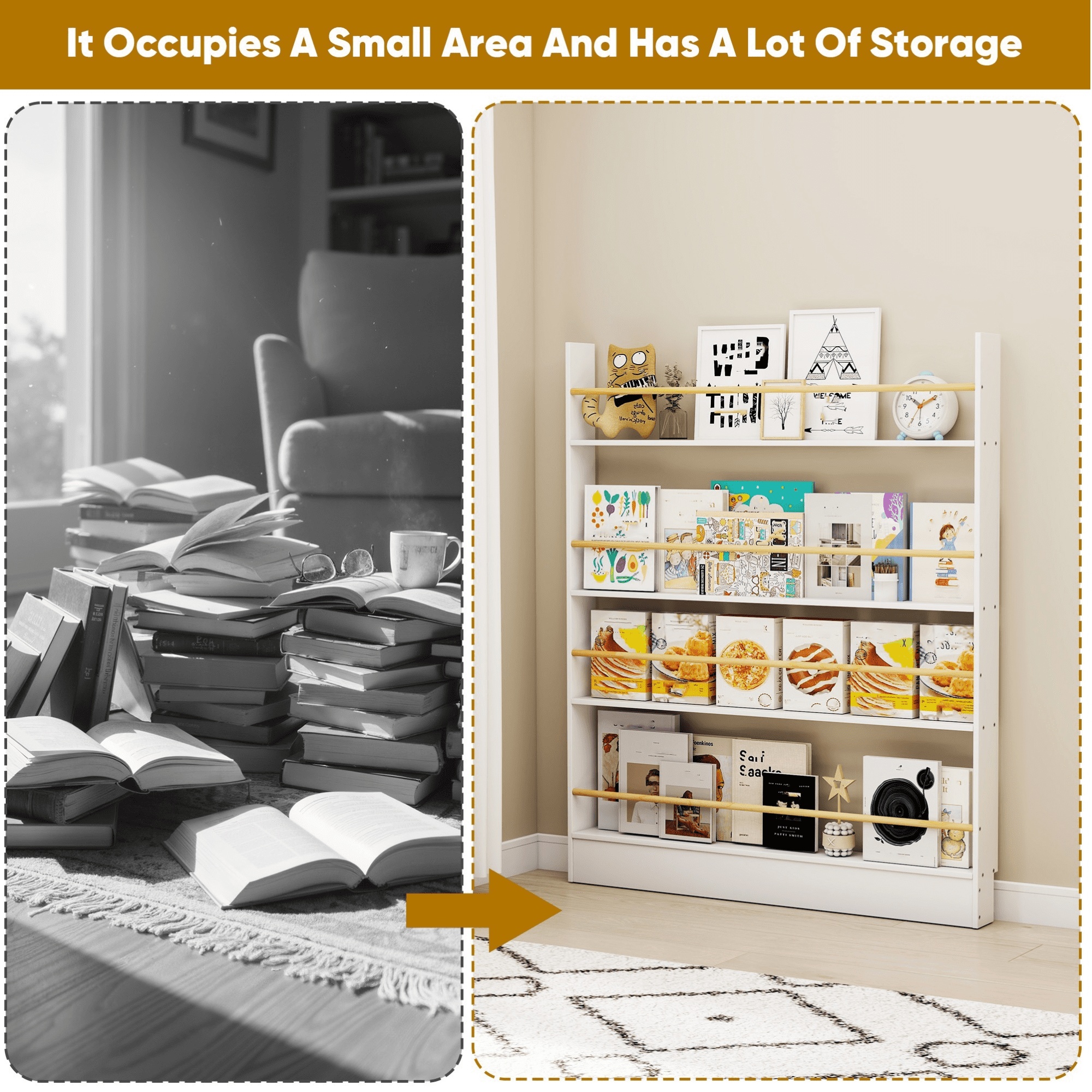 VGBYUJ Behind Doors Bookshelf, 47.4"H x 39.4"W Tier Wall Mount Boookcases, Behind the Door Storage Organizer for Narrow Space, Solid Wood, White