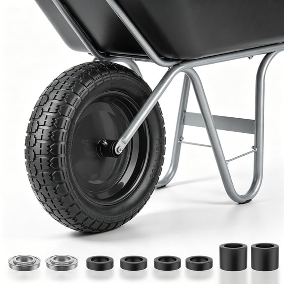 MATSKY 14.5" Flat Free Wheelbarrow Tire, 4.80/4.00-8 Solid PU Replacement Wheel, 3" Hub with 5/8" & 3/4" Bearings, 330 LBS, 1-Pack