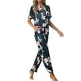 thumbnail image 4 of INSPIRE CHIC Women's Pajama Sets Button Down Shirt with Long Pants 2 Pcs Nightwear Sleepwear XL Deep Blue, 4 of 5