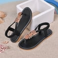 thumbnail image 4 of Girls Flip Flops Casual Boho Beaded T-Strap Flat Sandals Elastic Ankle Strap Lightweight Summer Beach Shoes Black 13 Little Kid, 4 of 6