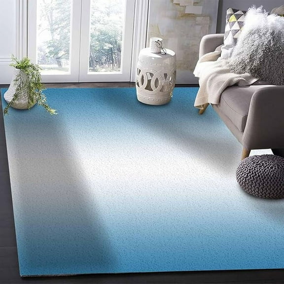 3 x 4ft Blue Area Rug, Modern Outdoor Living Room Bedroom Area Rug Carpet, Kitchen Rug Front Porch Floor Doormat Runner Rugs, Modern Ombre Geometric Stripes Rainbow Pastel White