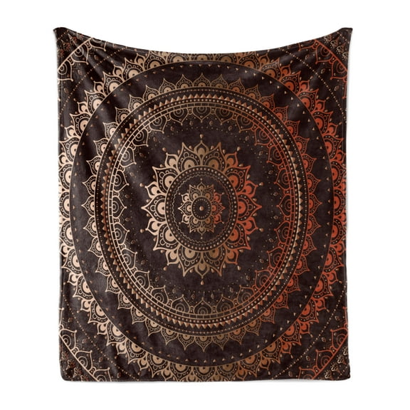 Mandala Soft Flannel Fleece Throw Blanket, Circle Universe and Cosmos Esoteric Image Print, Cozy Plush for Indoor and Outdoor Use, 50" x 70", Chestnut Brown, by Ambesonne