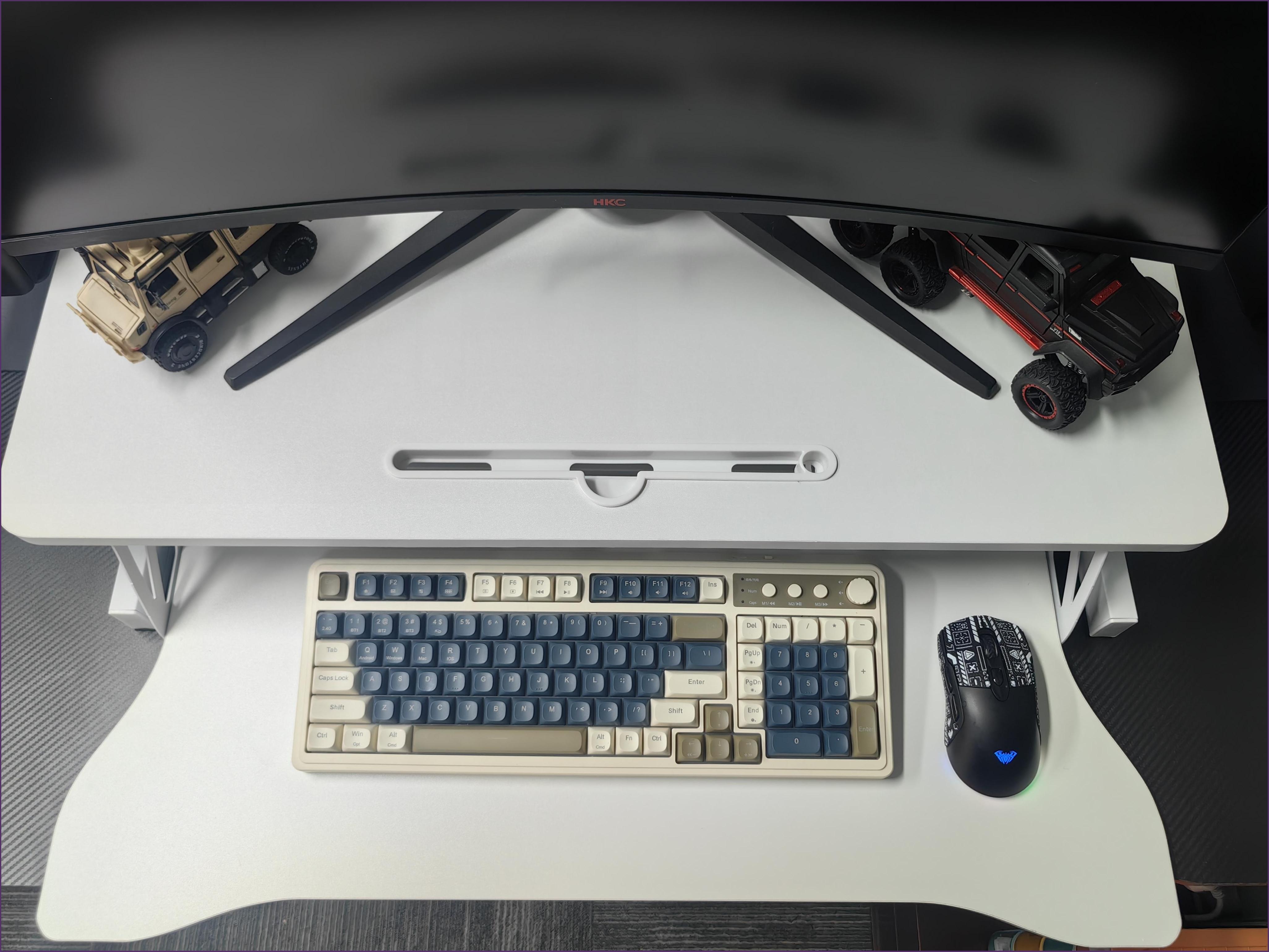 Desk Converter, 31.5”x15.7” Height Adjustable Sit to Stand Riser with Wide Keyboard Tray for Dual Monitors/Laptop, White | MDF+Metal
