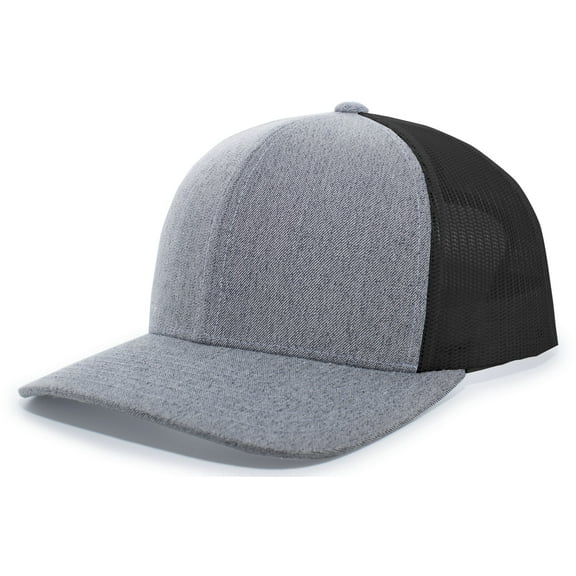 Pacific Headwear Heather Trucker Snapback Cap 110C Grey Heather/Black/Grey Heather Os