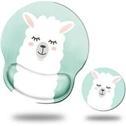 Mouse Pad with Wrist Support, Ergonomic Mouse Pad with Gel Wrist Rest Support , Non-Slip PU Base Sky Blue Llama Pattern