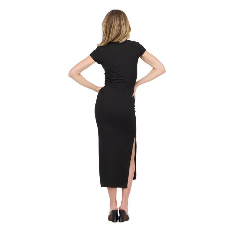 Forever 21 Women's Short Sleeve Boatneck Midi Dress with Side Slit, Fitted  Silhouette and Versatile Everyday to Evening Style, XS-XL - Walmart.com