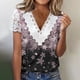 thumbnail image 1 of ICHUANYI Clearance Women Fashion Summer Sexy Fold Printed Regular Women Short Sleeves V Neck Button Top(Black, XXL) ICHUANYI WER2023081110081, 1 of 5