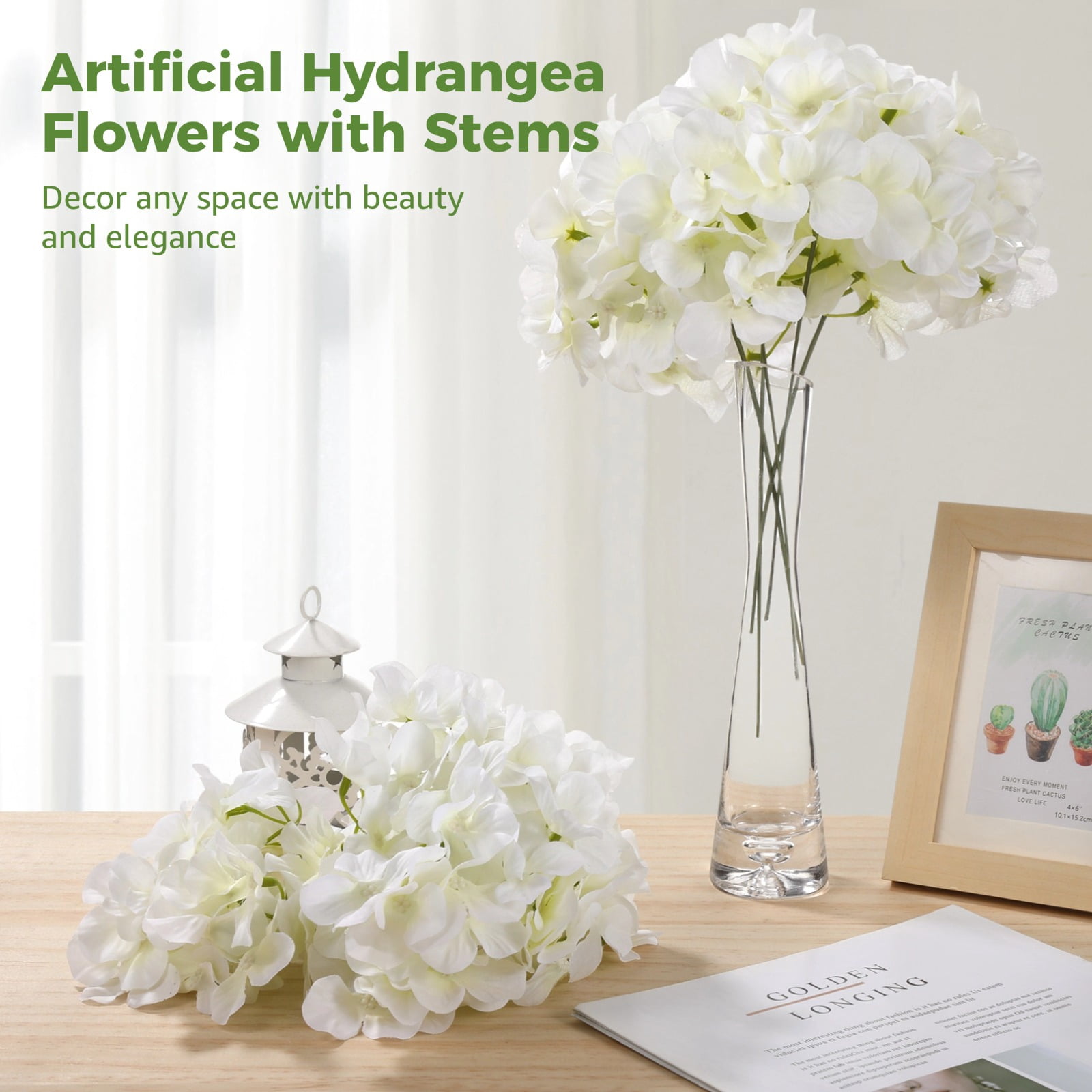64 PCS Artificial Hydrangea Flowers, Silk Hydrangea for Wedding Centerpiece, Faux White Silk Flowers with Stems for Bouquets, Aisle Arrangements, Event Decor