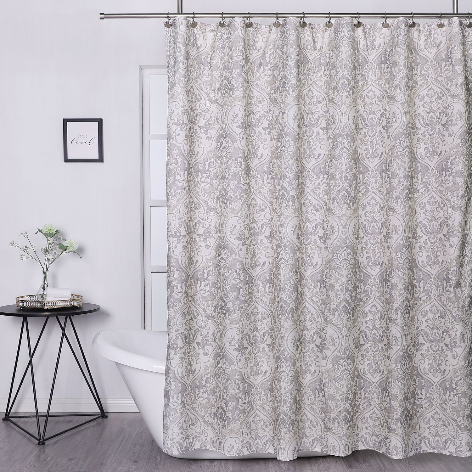 Dorsett Damask Printed Shower Curtain, Grey, 70x72 Inches