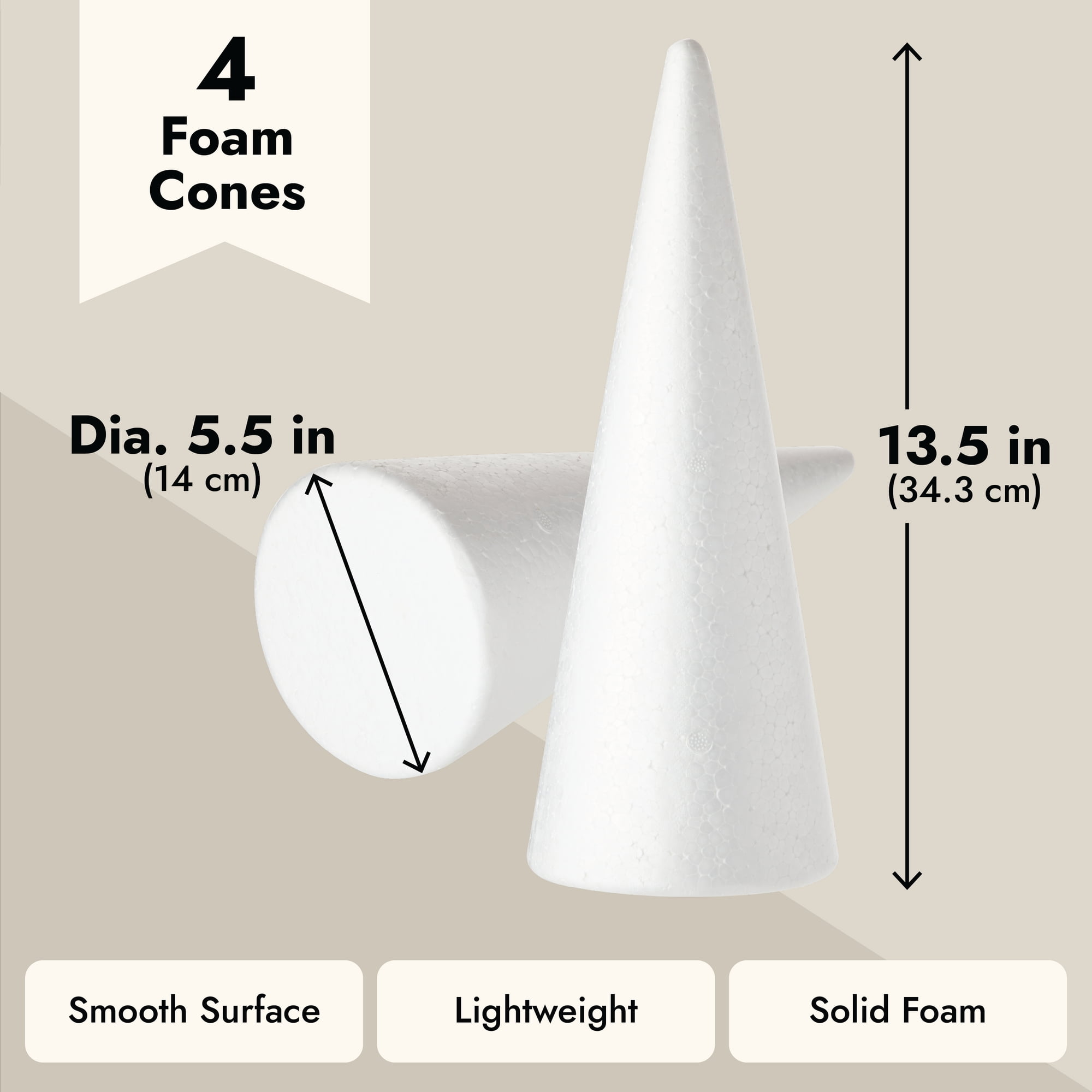 Styrofoam Cones 17 3/4 in., 5 in. (pack of 3)