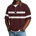 thumbnail image 2 of longantii Men's Polo Shirts Loose Fit Collared Short Sleeve T-Shirts Classic Fit Striped Pullovers Summer Everyday Wear for Men Wine M, 2 of 4