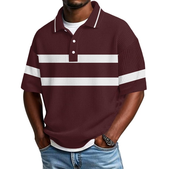 Dresfit Mens Polo Shirts Waffle Knit Short Sleeve Golf Shirts 2026 Summer Loose Striped T Shirts Collared Big and Tall Button Down Business Tops 2XL