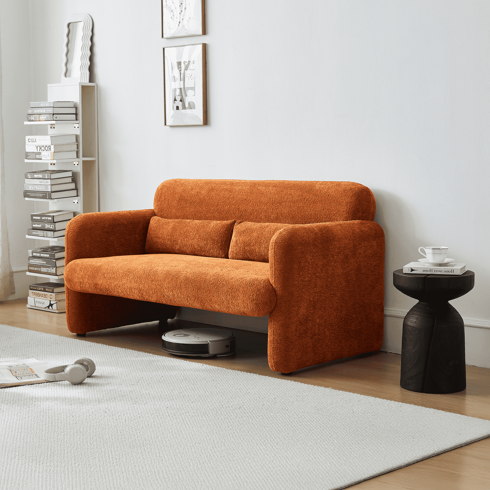MAYEERTY 59"Velvet Fabric Sofa, Modern Loveseat Furniture with Support Pillow for Apartment, Office, Living Room & Bedroom, Tool-Free Assembly.