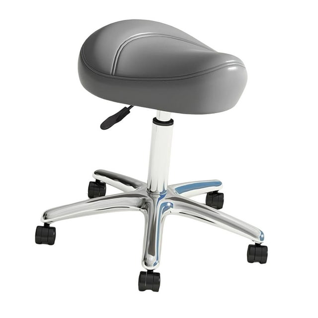 Taburete tipo silla de montar, silla de trabajo multiusos, ajustable, ergonómico, para salón de uñas y belleza, PU, para hogar, pubs, cafeterías, of Gris