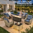 thumbnail image 2 of Ovios 11 Pieces Patio Furniture Set All-Weather Wicker Outdoor Sectional with 54" Fire Pit, Swivel Chairs & Solar Table, 2 of 10