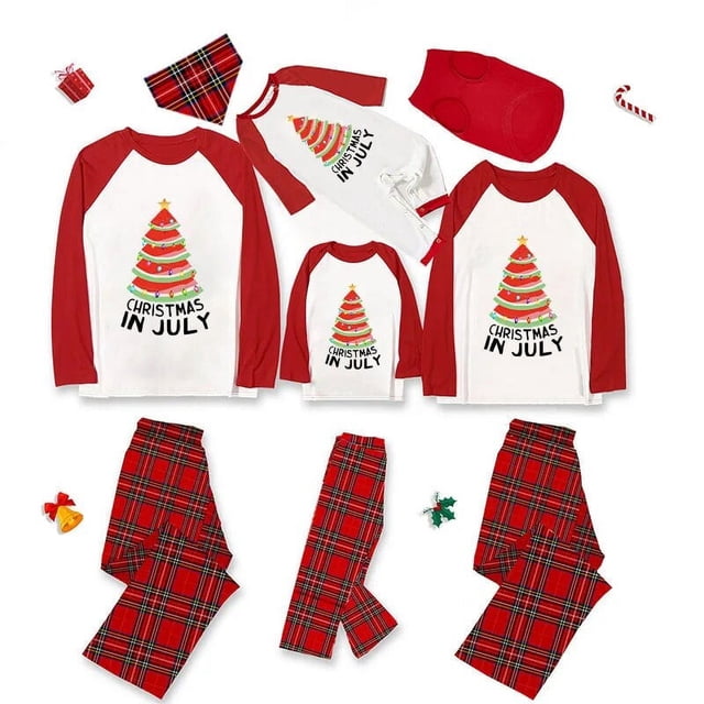 Pijamas familiares navideños a juego, conjuntos de pijamas a cuadros blancos y negros, árbol de Julio, navidad