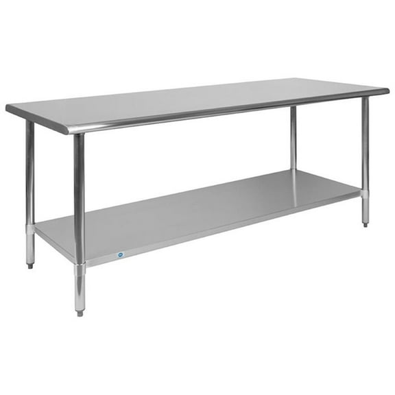 Pemberly Row 72" 18-Gauge Prep and Work Table with Undershelf in Silver