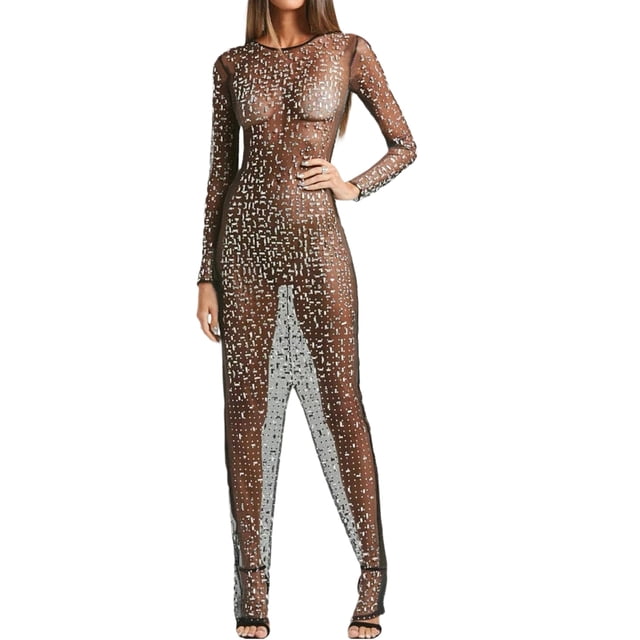 Kmbangi Robe Longue Ajustée pour Femmes Robe de Cocktail à Manches Longues avec Strass Décontractée d'Été