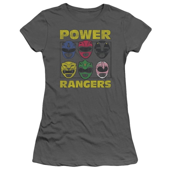Power Rangers Ranger Heads Junior Women's T-Shirt Sheer Charcoal