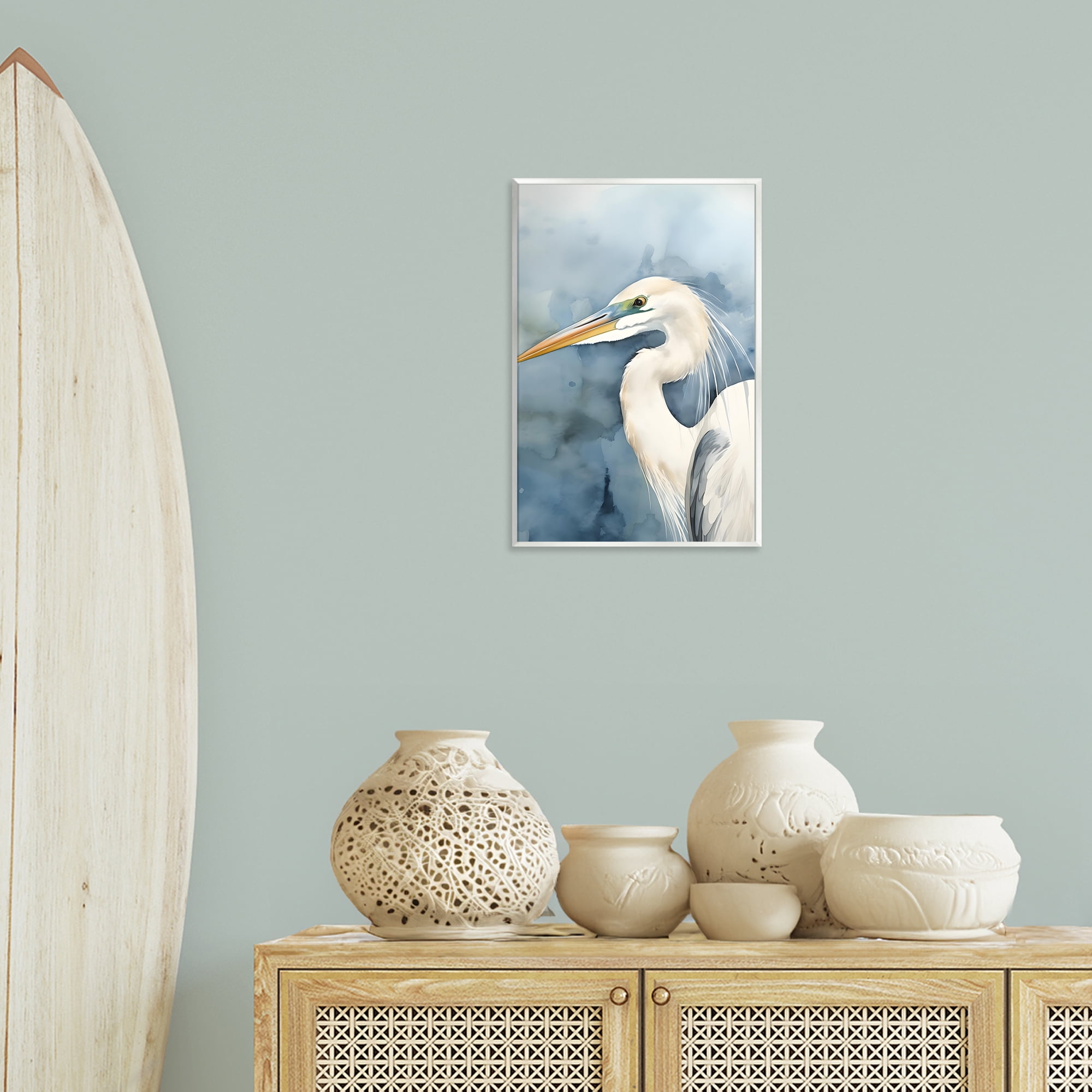 Stupell Industries Beach Bird on Blue Animals & Insects Painting Unframed Art Print Wall Art, 13 x 19