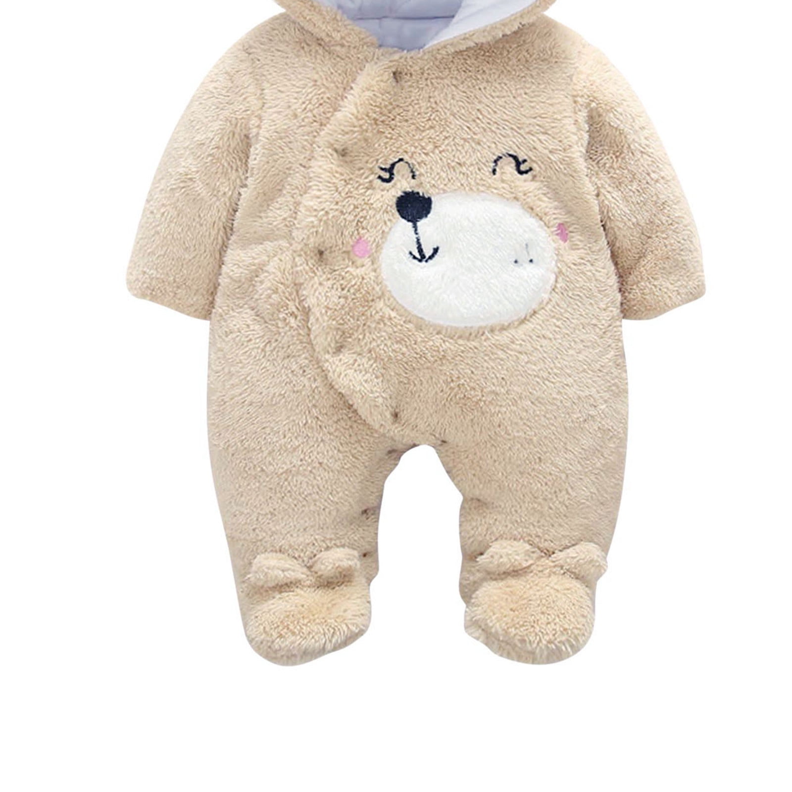 Fleece Jumpsuit Baby Girls Winter Clothes Infant Thick Plush Cute Footed Rompers Hoodies Newborn Long Sleeve Snowsuit, Khaki, 18 Months