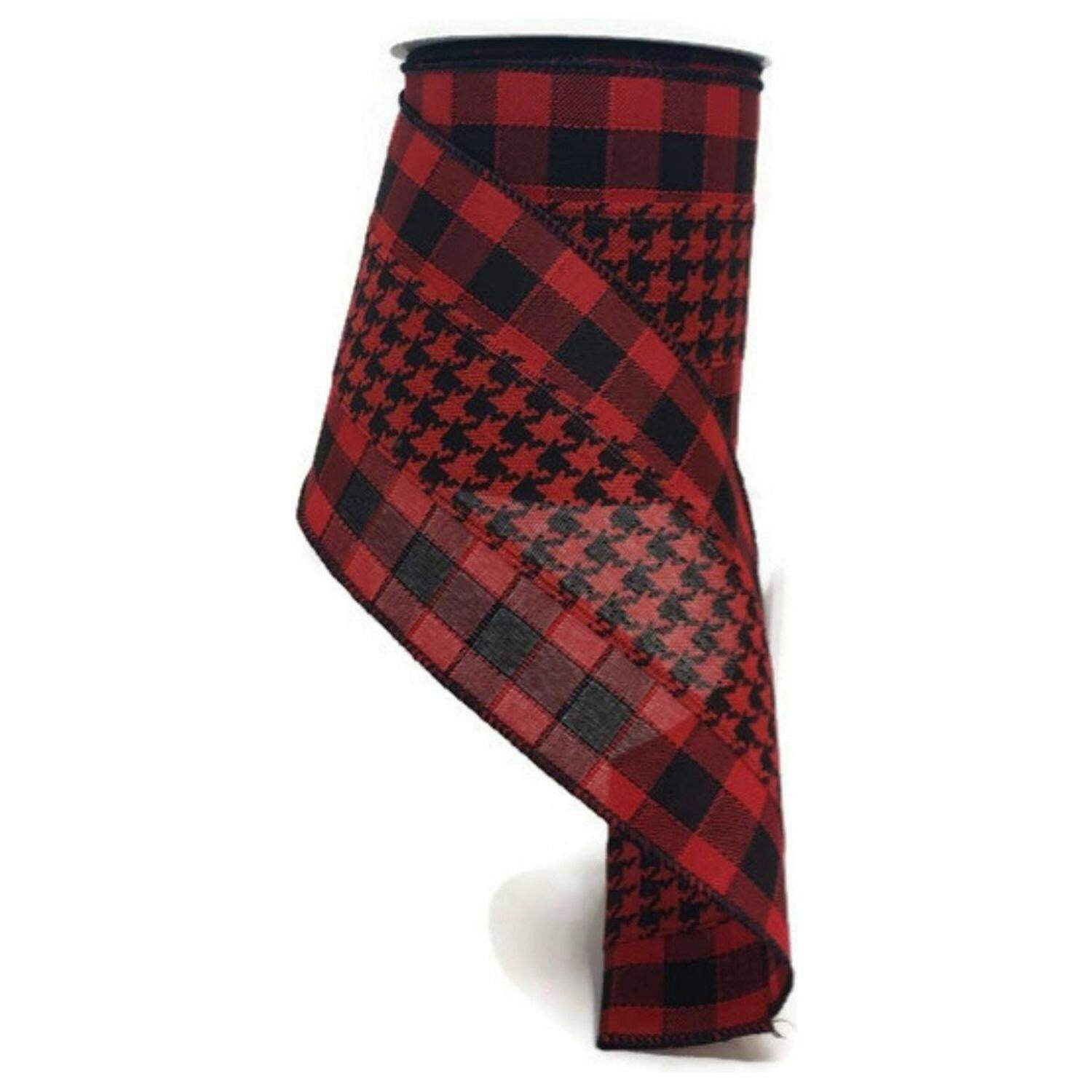 4" Houndstooth Checked Ribbon: Red  Black ( (10 Yards)