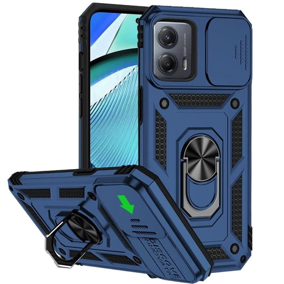 For Motorola Moto G Power 5G 2024 XT2415V Camera Push Magnetic Ring Hybrid Kickstand Cover Cell Phone Case - Blue
