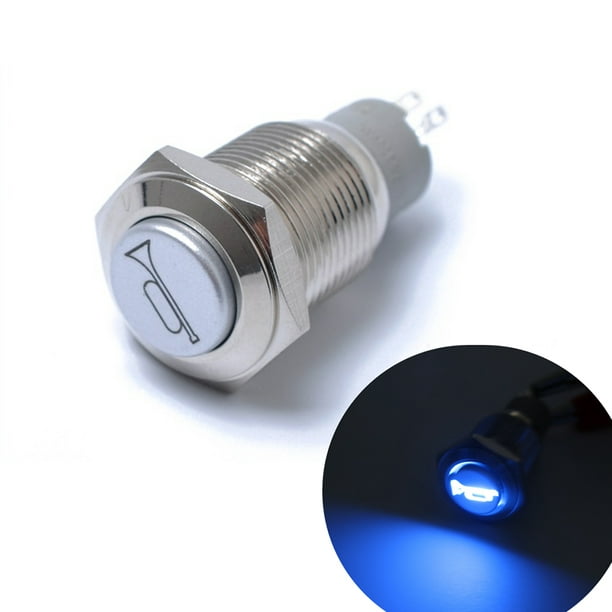 Bleu 220V Symbole de klaxon illuminé Interrupteur à bouton-poussoir  momentané