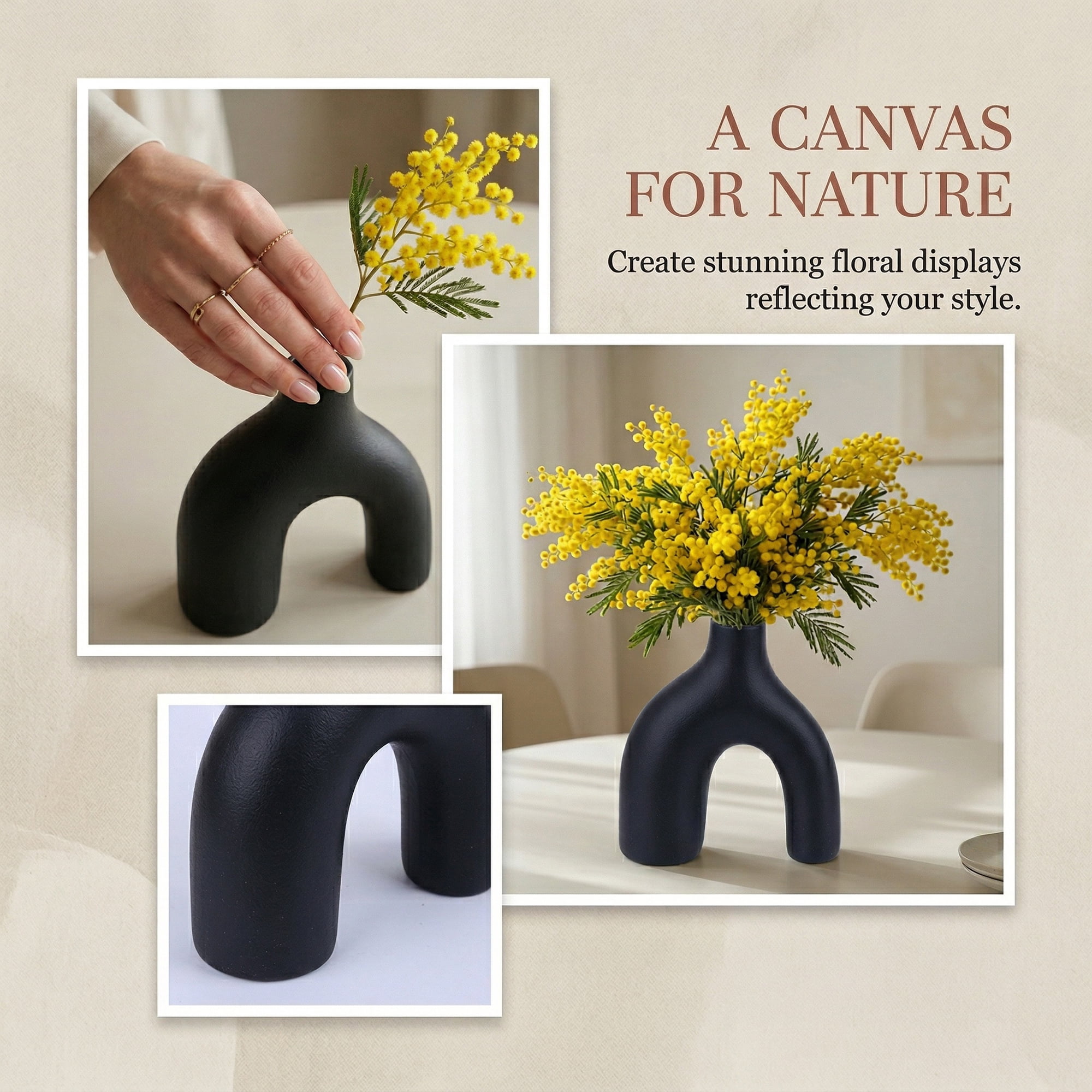 Unique Bargains Large Ceramic Square Geometric Flower Vase Black 5.8"L x 5.8"W x 6.6"H