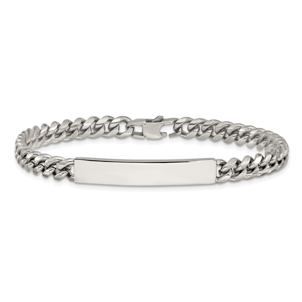 Diamond2Deal Stainless Steel Polished Curb Link ID Bracelet for Men 8"