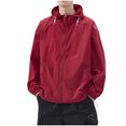 thumbnail image 3 of Xfvqtps Mens Light Jacket Sun Protection Hoodie Full Zip up with Drawstring Solid Color Long Sleeve Pockets Fishing Hiking Athletic Running Lightweight Breathable Waterproof Summer Top Red, 3 of 3