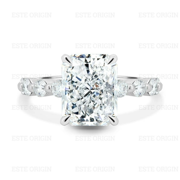 ESTE ORIGIN 4.85Ctw Lab-Grown Radiant Diamond Hidden Halo Ring with Side Stones in 10K White Gold for Women
