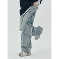 thumbnail image 6 of EMMIOL Men's Y2K Vintage Distressed Cargo Wide Leg Jeans 90s Mid Rise Loose Fit Hip Hop Denim Pants, 6 of 8