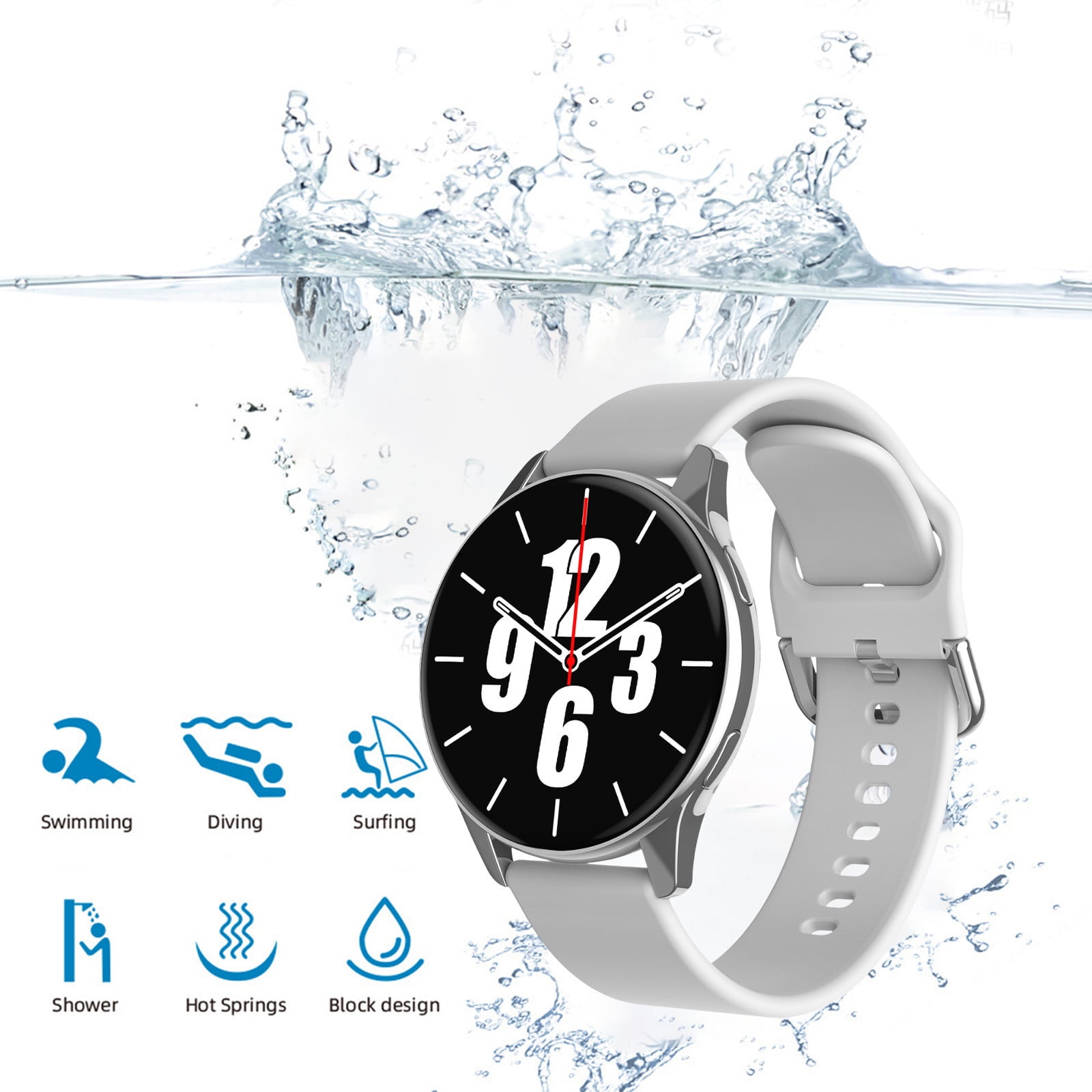 Nkmbld Android Smart Watch Bluetooth Call Sports Smart Watch with Customized HD Touchcontrol Dial Intelligent Voice Control Assistant Information, Silver