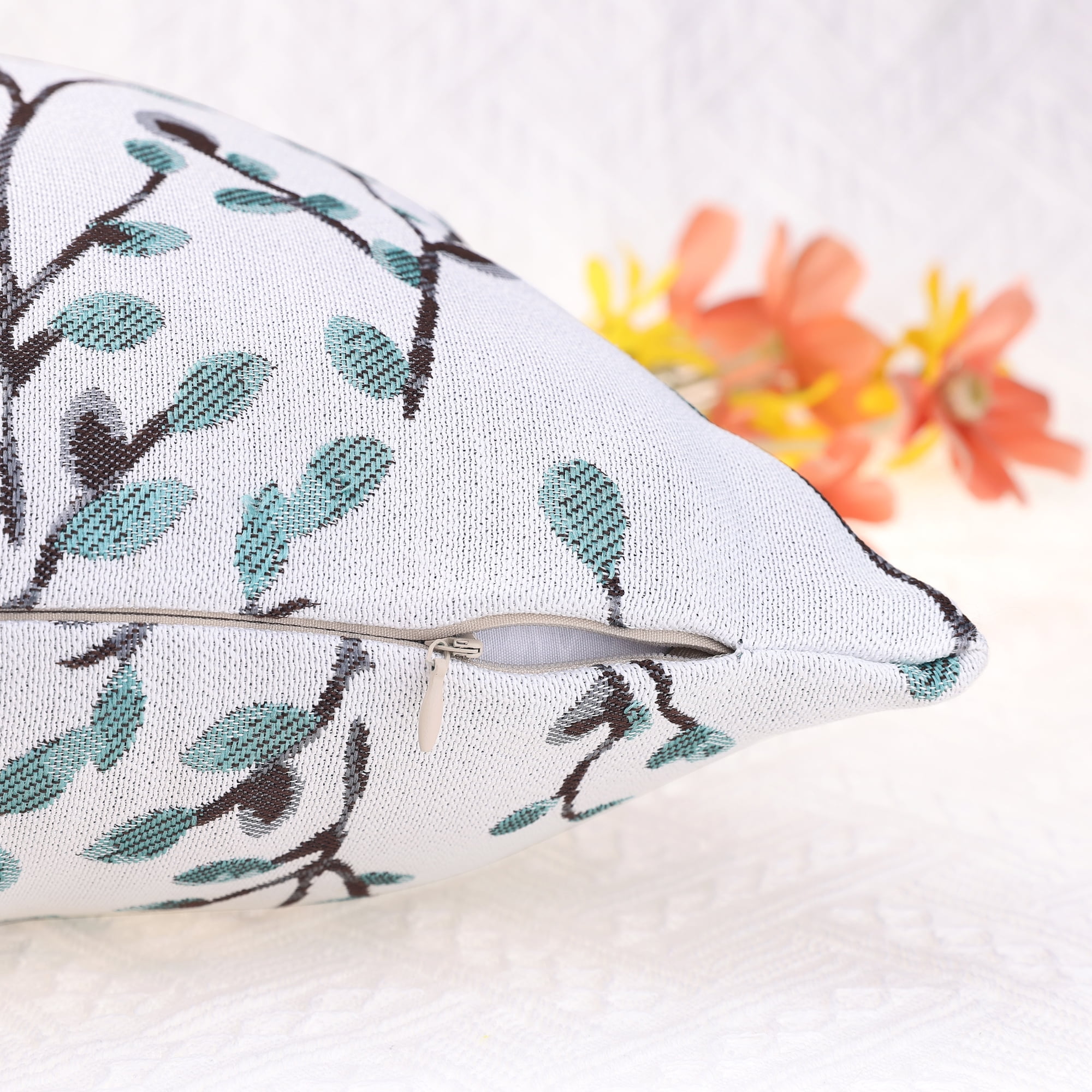 Unique Bargains 4 Pcs Floral Pattern Soft Throw Pillow Covers Blue Flower/Dark Pink
