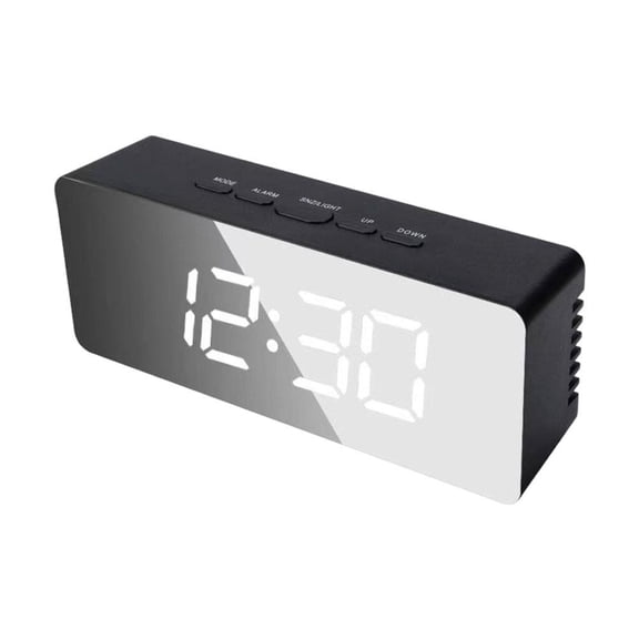 Digital Alarm Clock, LED Mirror Bedside Clock with Auto Dimming, Snooze, Temperature Display & USB Power