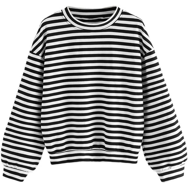 Sudadera de mujer de manga larga a rayas con hombros caídos Adepaton WMZY-702-2