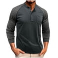 thumbnail image 1 of Blusas y camisas de manga larga y cuello redondo para hombre, informales, de color liso, con botones y bolsillos, de poliéster., 1 of 5