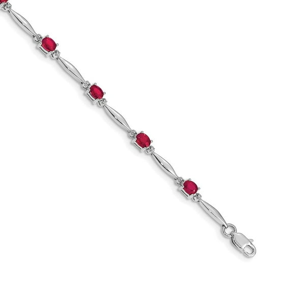 14k White Gold With Diamond and Ruby Gemstone Bracelet - .01 dwt 2.20 cwt