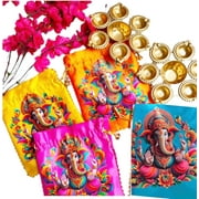 Pack of 6 Ganesha Potli Bags with Diya Urli Bowl(7.5 inch) Indian Return Gifts Pooja Bulk House warming Return Favors Guests Corporate Diwali Favors Friends Family