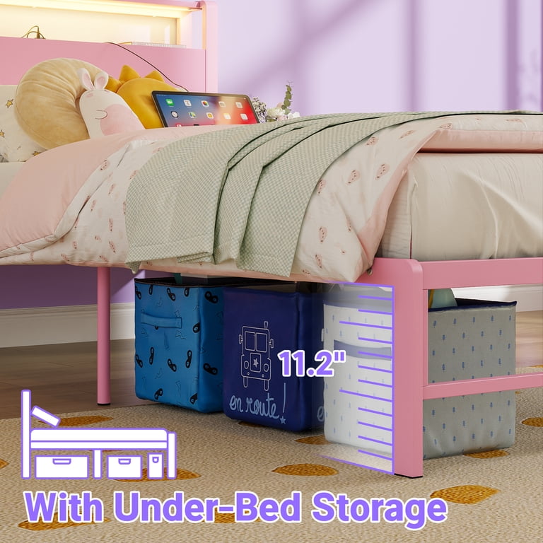 Yoneston Twin Bed Frame with LED Light and Charging Station photo 3