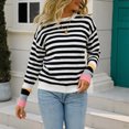 thumbnail image 3 of Womens Fall Fashion 2022! QLEICOM Sweaters for Women, Women Fashion Autumn And Winter Knit Stripe Print Crewneck Pullover Sweater On Clearance, 3 of 9